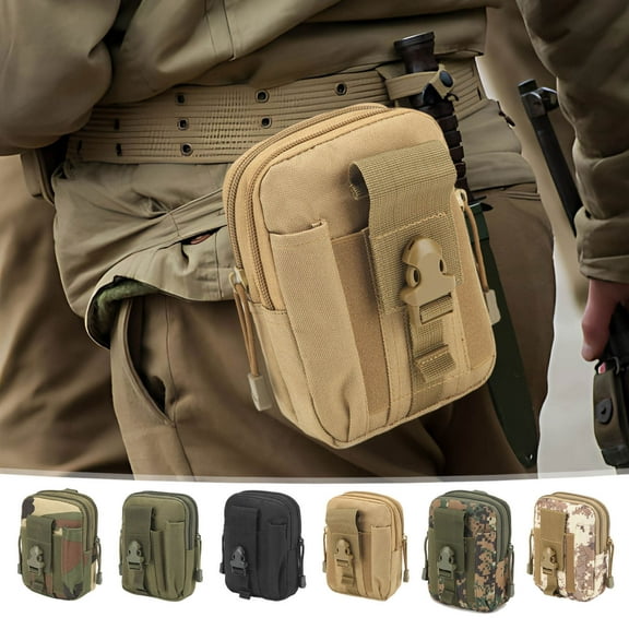 PPgejGEK 2-Pack Outdoor Military Tactical Waist Bag, 16x12x5cm/6.3x4.7x2in, MOLLE Compatible Belt Pouch for Phone GPS and Essentials, 800D Fabric