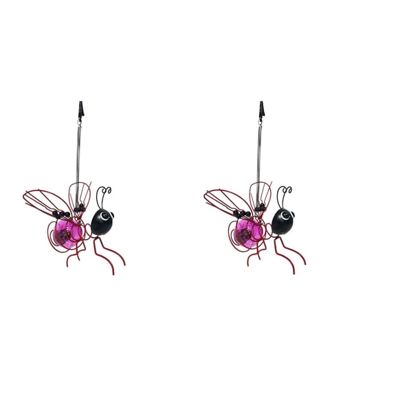 WWG 2-Pack Solar Powered Hanging Insect Simulation Light Luminous Garden Decoration Ornament for Outdoor Patio Yard Flying Bee Design with Spring