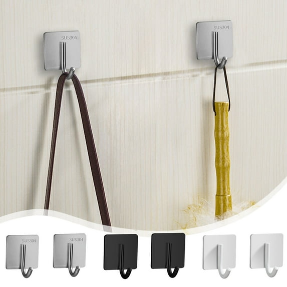 PPgejGEK 2-Pack Stainless Steel Heavy Duty Hooks 2.2x1.8x1.4 Inch No Drill Wall Mount for Kitchen Bathroom Towel Coat Rack Organization Black White Silver