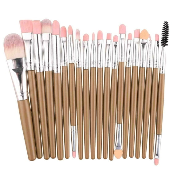 PPgejGEK 20 Piece Makeup Brush Set Coffee Handle Silver Ferrule Professional Beauty Tools