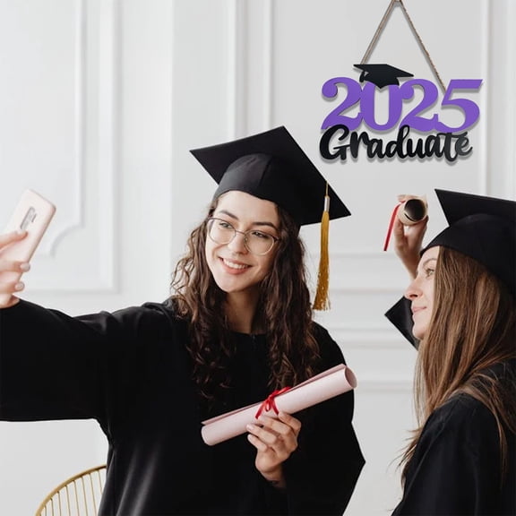 PPgejGEK 2025 Graduation Party Wooden Sign 11.81x7.09 Inch End of Semester Wall Hanging Decoration for Door Window Fireplace Photo Backdrop in 5 Colors