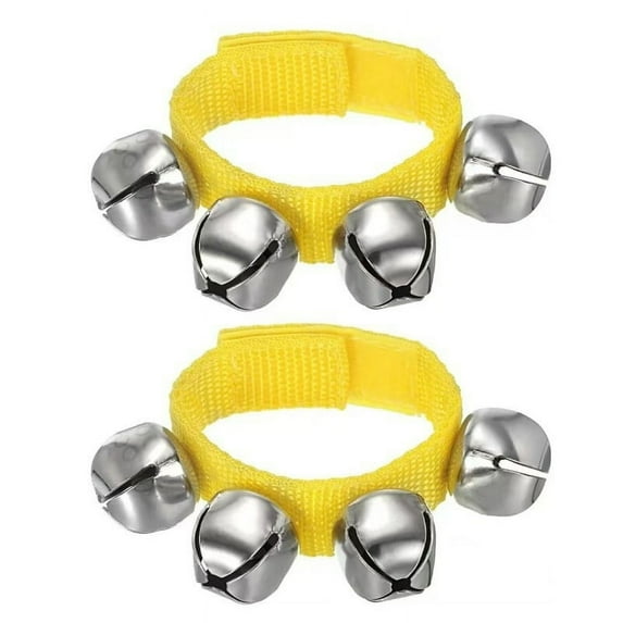 PPgejGEK 2pcs Wrist Bells Jingle Ankle Bracelet Percussion Instruments Musical 4 Bells for Party Christmas Size 8.7 Inch Strap Polyester Metal Material Festive Sound for Celebrations