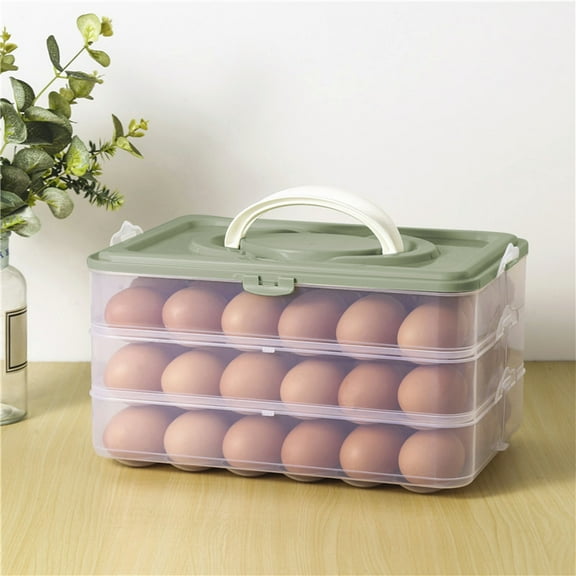 PPgejGEK 3-Layer 72-Capacity Clear Egg Storage Container, 12.40x8.86x6.30 inches Refrigerator Organizer Tray with Lid and Handle, Stackable Fridge Egg Holder Box