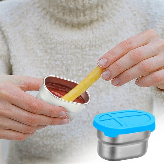 WWG 304 Stainless Steel Dipping Dish, 80ml Bento Box Crisper Container, Food Grade Mini Sauce Condiment Pot with Lid, Rustproof Easy Clean Dip Tray