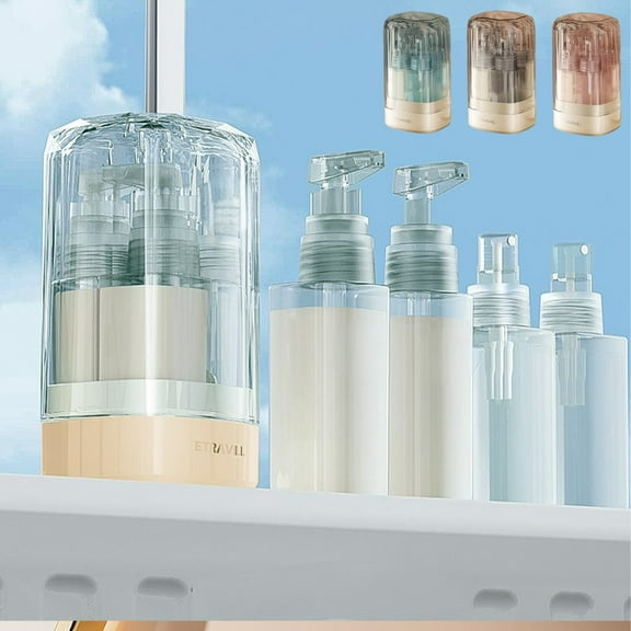 PPgejGEK 4 in 1 Travel Dispenser Bottle Pouch Set 11.8x6.8x6cm/4.64x2.7x2.4in Makeup Shampoo Shower Gel Empty Bottle Face Wash Skin Hand Cream Dispenser 35ml Each Refillable Containers Gray Blue Pink