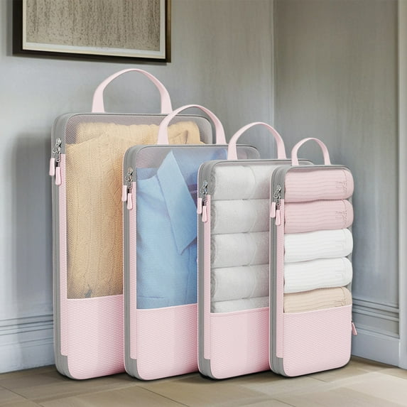 PPgejGEK 4 Piece Travel Compression Packing Cubes Set Space Saving Organizers for Luggage Lightweight Mesh Bags for Effortless Trip Packing