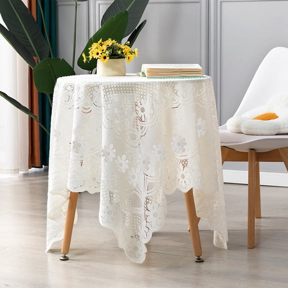 WWG 60x60 Inch White Lace Tablecloth, Polyester Sofa Cover Cloth or Dining Table Decor for Wedding Party Ambiance, Style A