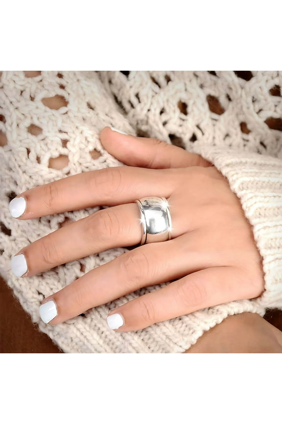925 Silvery Ring for Women Fidget Ring Wide Dome Ring up to 30% off