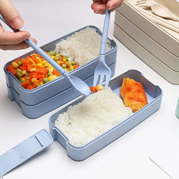WWG Adult Lunch Box Stackable Bento Lunch Containers with Utensil Set, Leak Proof Modern Lunchbox for Dining Out Work, 7.17 x 4.06 x 3.11 inches