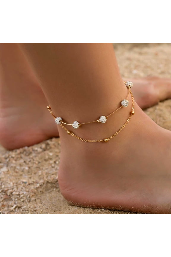 Anklets for Women Waterproof Ladies Fashion Personality Double Layer Diamond Anklet Jewelry for Valentine's Day Mother's Day Christmas Birthday Gifts