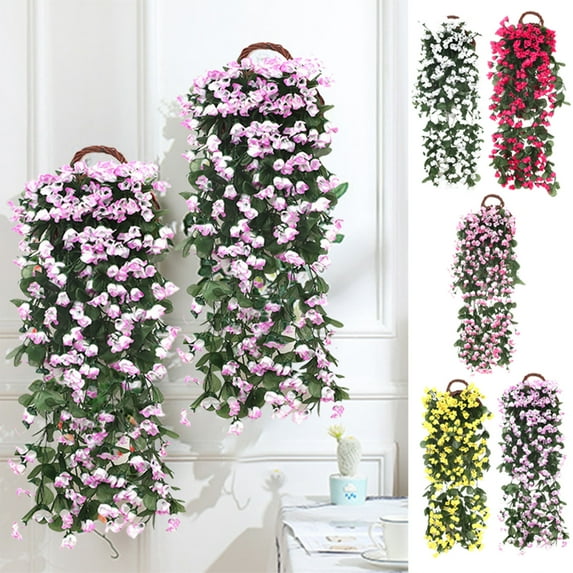PPgejGEK Artificial Hanging Basket Wall Decor Polyester Fake Plants Indoor Home Kitchen Office Realistic Flower Arrangement Pink White Yellow Color for Living Room Decoration