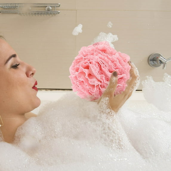 PPgejGEK Bath Sponge Flower Soft Non Shedding Scrubbing Ball for Shower High Lathering Gentle Exfoliation for Sensitive Skin with Hanging Loop Multi Color 4.3x4.3 Inches