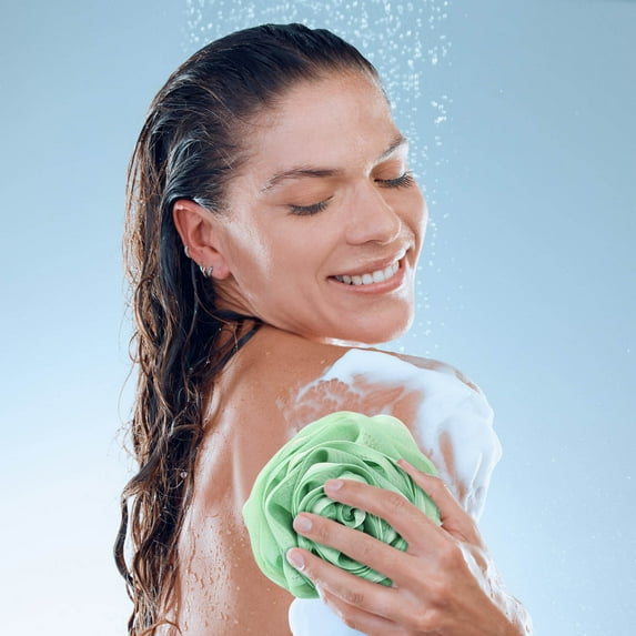 PPgejGEK Bath Sponge Flower Soft Non Shedding Scrubbing Ball for Shower High Lathering Gentle Exfoliation for Sensitive Skin with Hanging Loop Multi Color 4.7x4.7 Inches