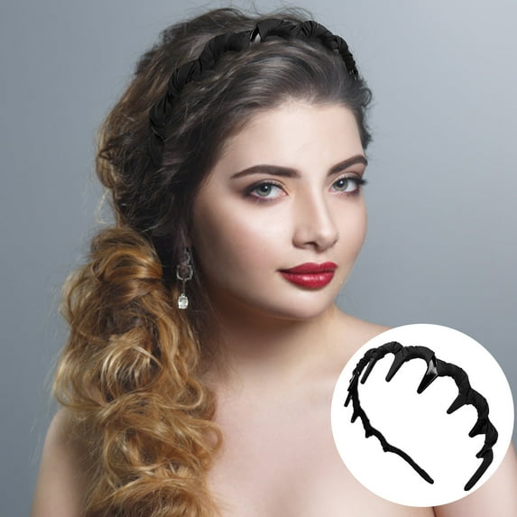 PPgejGEK Black Cloth-Wrapped Wavy Headband with Teeth Comb - Halloween Christmas Party Hair Accessory