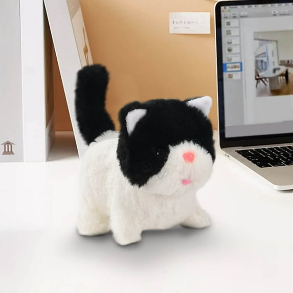 PPgejGEK Black Electric Short Leg Kitten Plush Toy Interactive Moving Stuffed Cat