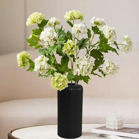 PPgejGEK Black Ribbed Cylindrical Plastic Vase | 7.87"x3.74" Modern Minimalist Decor for Living Room, Mantel & Office