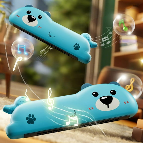 PPgejGEK Blue Kids Whistle Harmonica Toy, Cartoon Style Wind Instrument for Early Music Education and Lung Capacity Training, Size 6.29x2.36x1.02 Inches