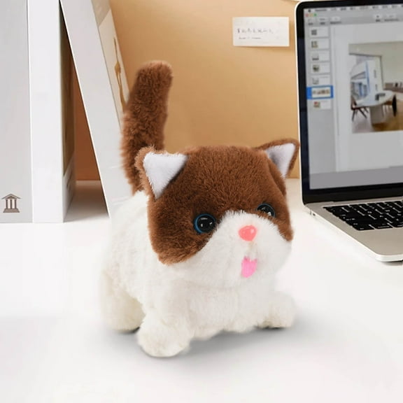 PPgejGEK Brown Electric Plush Kitten Toy Interactive Walking Stuffed Animal for Kids