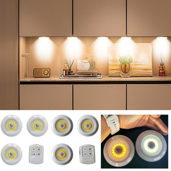 PPgejGEK COB Remote Control Sensor Pat Light Bedside Night Lamp for Closet Cabinet 6m Range 3 AAA Battery Powered Warm White Cool White LED for Home Use