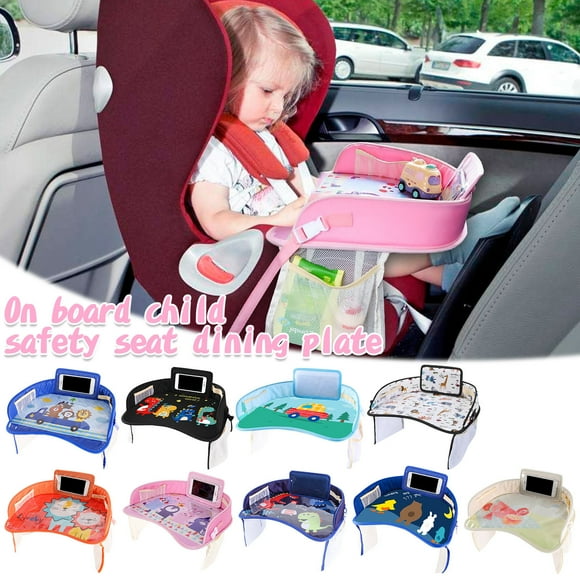 PPgejGEK Car Seat Tray for Kids, 42x32x8cm/16.54x12.6x3.15in Multifunctional Drawing Dining Table with Tablet Holder, Snack Pockets, for Stroller High Chair Travel