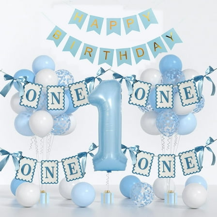 PPgejGEK Children's Birthday Banner ONE Alphabet Pull Up Letters Backdrop Decor 6.3x4.53 Inches Cloth Fabric Party Decoration for First Birthday Weekend Celebration Customizable Ribbon