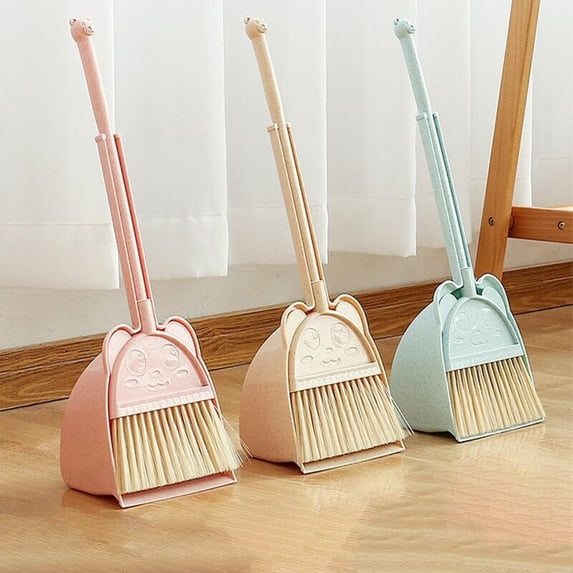 PPgejGEK Children's Broom and Dustpan Set Stainless Steel Handle Polypropylene Material 19.7x6.3x5.1 In Compact Size Educational Housework Tool for Kids with Protective Cover Easy Storage Cleaning