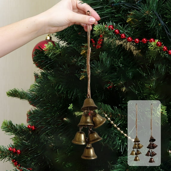 PPgejGEK Christmas Bell Pendant Wind Chime 35cm/13.78in Copper Material Bronze Brown for Door Handle Wall Hanging Decor