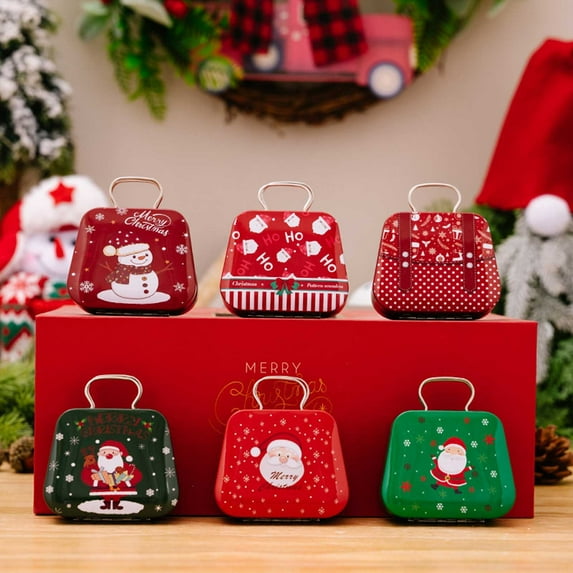 PPgejGEK Christmas Tin Plated Candy Box, Mini Handbag Style Gift Box with Handle, 6x7x3cm/2.3x2.75x1.18in, for Holiday Decorations and Children's Gifts