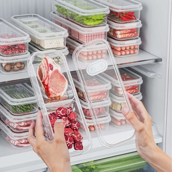 WWG Clear 2-Compartment Refrigerator Storage Container, 8.27脳2.95脳1.65IN Plastic Food Organizer Bin with Airtight Lid - Freezer & Microwave Safe for Meal Prep, Kitchen Pantry Organization