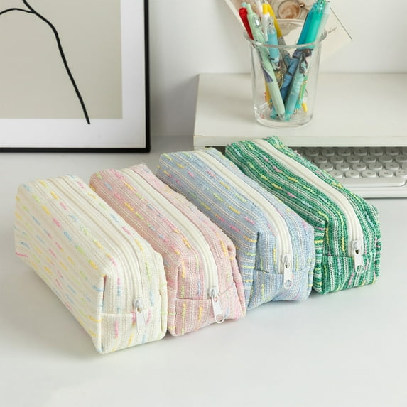 PPgejGEK Color Block polyester Pencil Case, 7.87x2.75x3.15 Inches Multi-Compartment School Supply Organizer, Trendy Desktop Storage Bag for Students Kids