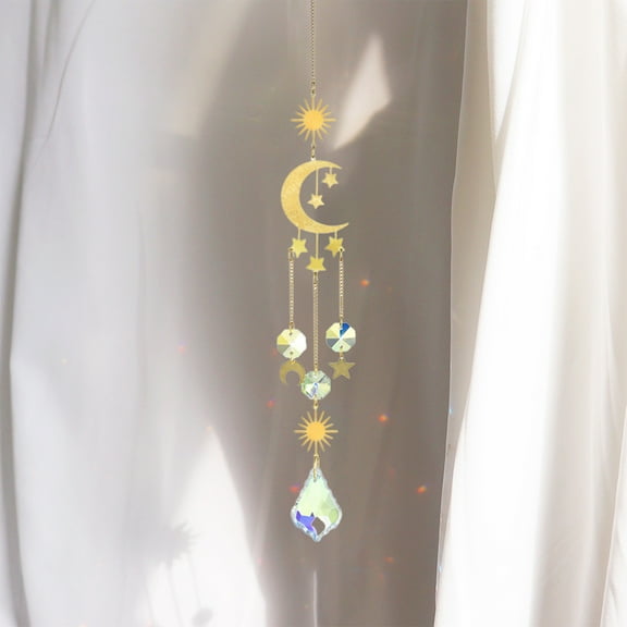 PPgejGEK Cosmic Sun Catcher Wind Chime, 16.54in Crystal Prism Pendant with Sun Moon Star Planet, Rainbow Maker for Window Car Home Christmas Decor Gift