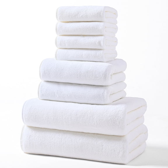 WWG Cotton 8-Piece Towel Set 2 Bath Towels 2 Hand Towels 4 Washcloths 600GSM Hotel-Grade Dry Bathroom Soft Spa Collection for Bath Beach Gym Reduced Price