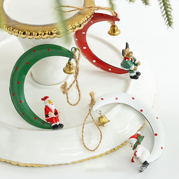 PPgejGEK Crescent Moon Christmas Ornament 11x8cm/4.33x3.15in Iron Santa Deer Design Hanging Decor for Xmas Tree Holiday Home Decoration