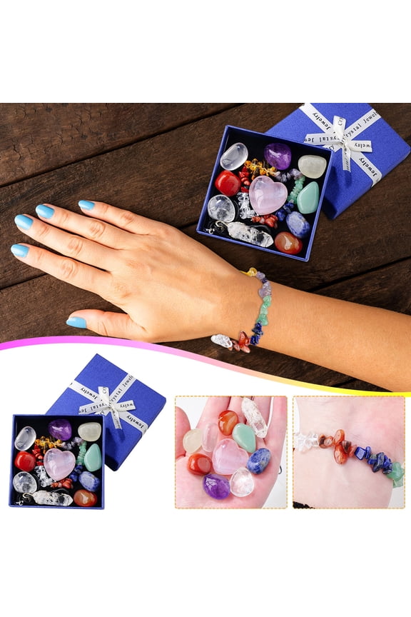 Crystal Chakra Combination Set Pinks Crystal Hexagon Pillar Pendant Colorful Stone Gift Box up to 65% off