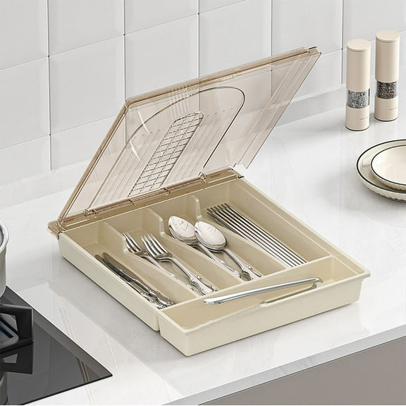 PPgejGEK Cutlery Organizer with Lid Drawer Table Top Tray Outdoor Storage Box Compartmentalized 33x28x4.8cm 12.99x11.02x1.89in