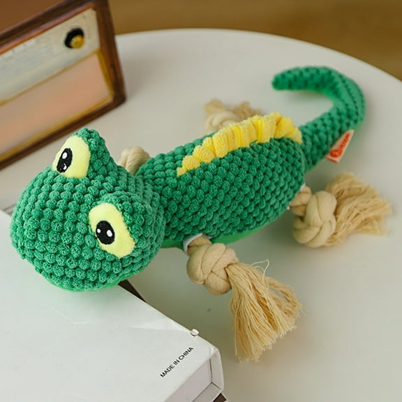PPgejGEK Dog Chew Toy - Plush Squeaky Rope Knot Lizard, Durable Puppy Teething Toy for Boredom Relief, Safe Cotton Pet Toy, Christmas Birthday Gift for Small Dogs