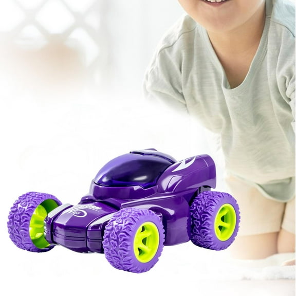 PPgejGEK Double Sided Friction Power Car with Flip Shock Tumbling Stunt for Children Aged 3 Plus Birthday Gift in Purple