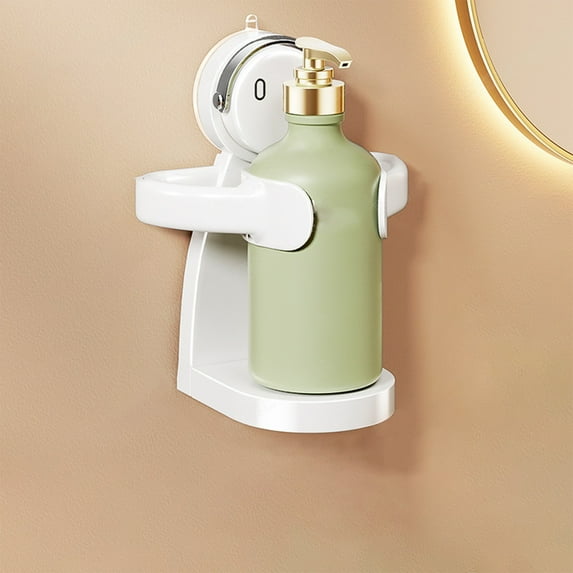 PPgejGEK No Drill Bathroom Shelf with Suction Cup for Shampoo Rack Soap Dispenser Waterproof Accessory Organizer White Pink Gray Green or Beige Plastic Wall Mount Easy Install