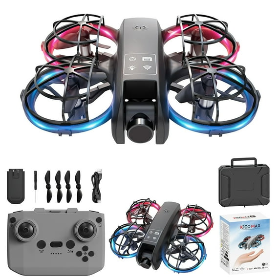 PPgejGEK Drone with Cool LED Lights Remote Control Toy, Altitude Hold Headless Mode for Beginners, 13.8x11.8x3.5cm/5.43x4.64x1.37in No Camera Kids Gift