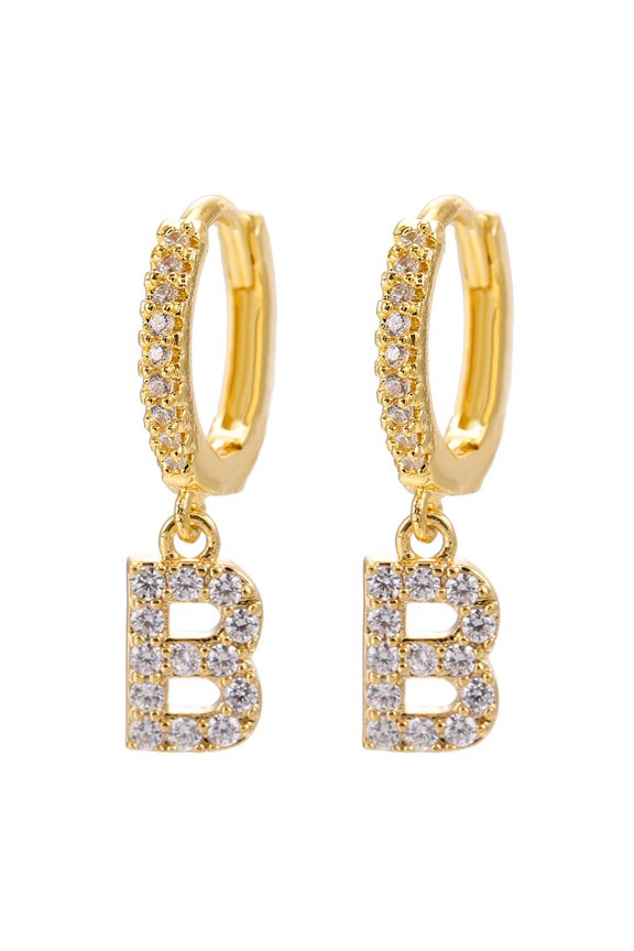 Earrings for Women Dainty Gold Plated Initial Hoop Earrings Letter Alphabet Dangle Earrings Fashion Sparkly Rhinestone Letter Initial Pendant Drop Earrings for Women Valent Festival Gift