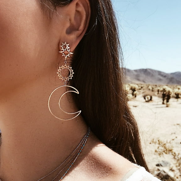 PPgejGEK Earrings for Women Fashion Women Star Sun Moon Hollow Earrings Metal Alloy Vintage Geometr Sales