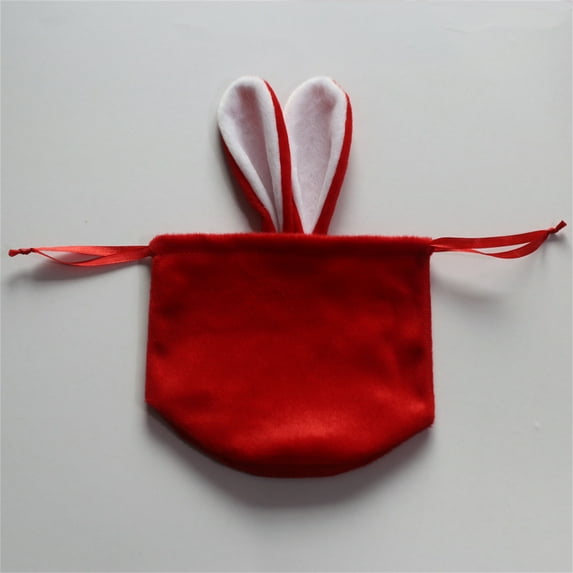 PPgejGEK Easter Bunny Drawstring Velvet Bag, Cute Ear Candy Packing Gift Pouch for Easter Decor Party Favors, Plush Mini Storage Container 1PC