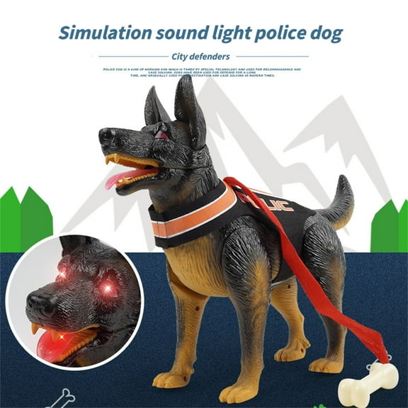 PPgejGEK Electric Police Dog Toy for Kids - Christmas Gift Interactive Walking Puppy with Light & Sound Effects, Realistic Simulation Pet with Leash & Bone, Safe Plastic Kids Toy for Holiday Gifting