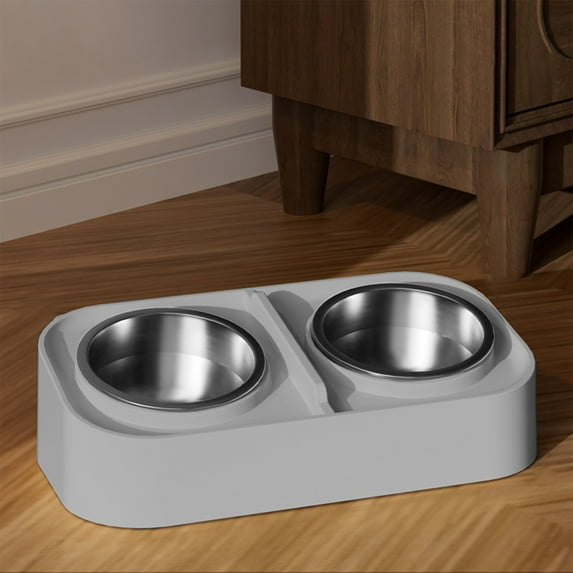 PPgejGEK Elevated Pet Double Bowl Set - Stainless Steel Cat Dog Food Water Bowls with Neck Support, Non-Slip Tilted Feeder, Gray Pet Feeding Dish