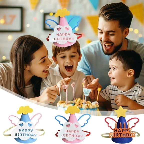 PPgejGEK Fabric Birthday Hat with Plume Decoration for Kids Adults Party Supplies 4.72x4.72x6.5 Inches Reusable Adjustable Festive Cone Hat for Childrens Celebration Events Blue Pink Sky Blue
