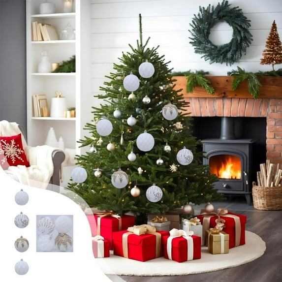 PPgejGEK Flocked Christmas Tree Ornament Ball Set White Velvet 3.14in 4-Pack