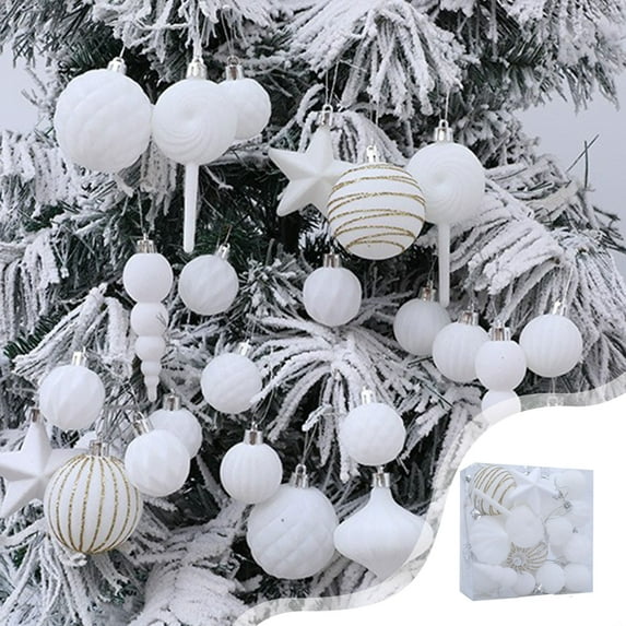 PPgejGEK Flocked Velvet Christmas Tree Ornament Ball Set White 2.76in 24-Pack