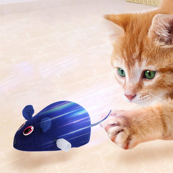 PPgejGEK Flocking Wind-Up Clockwork Mouse Toy for Cats, Realistic Simulation Prey with Automatic Movement, Safe Durable Design for Indoor Play and Boredom Relief, Gray Green White Blue Options