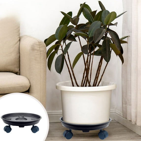 PPgejGEK Flower Pot Tray with Wheels 27x27x8cm/10.6x10.6x3.1in Plastic Plant Saucer with 4 Swivel Casters, Thickened Base for Large Pots, Water Collection, Red or Black