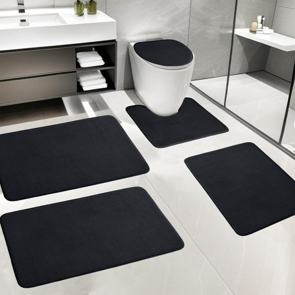 PPgejGEK Foam Bath Mat 5 Set Bathroom Rugs for 5 Pcs Toilet Mats Universal Soft Comfortable Water Absorption Non-Slip Thick Machine Washable Easy Dry Dark Color up to 45% off